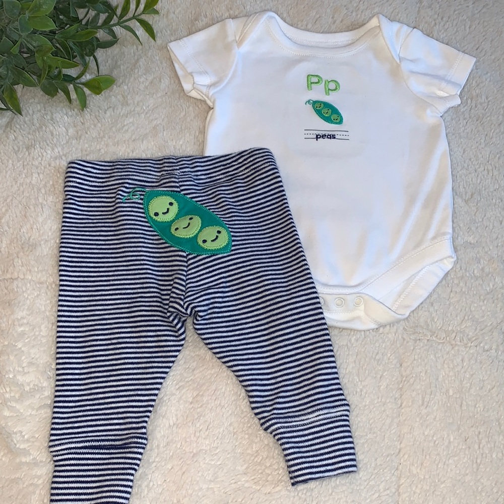 Gymboree Baby 0-3M 2pc Onesie & Leggings Set PEAS EUC